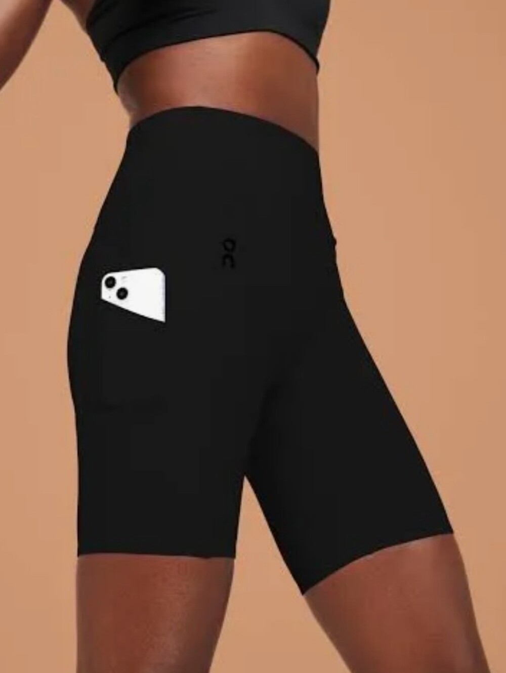 On Running Movement Tights Women's Black High-Rise Bike Shorts Side Pocket Large